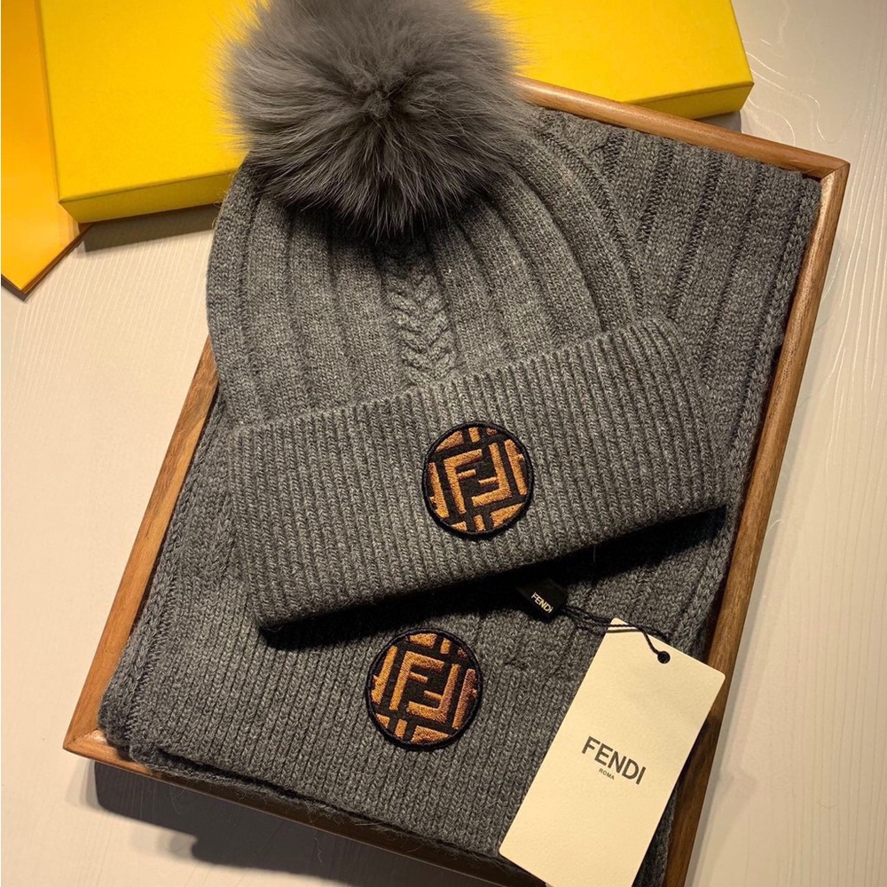 Fendi Charcoal Knit Hat and Scarf Set - Picture 3 of 8